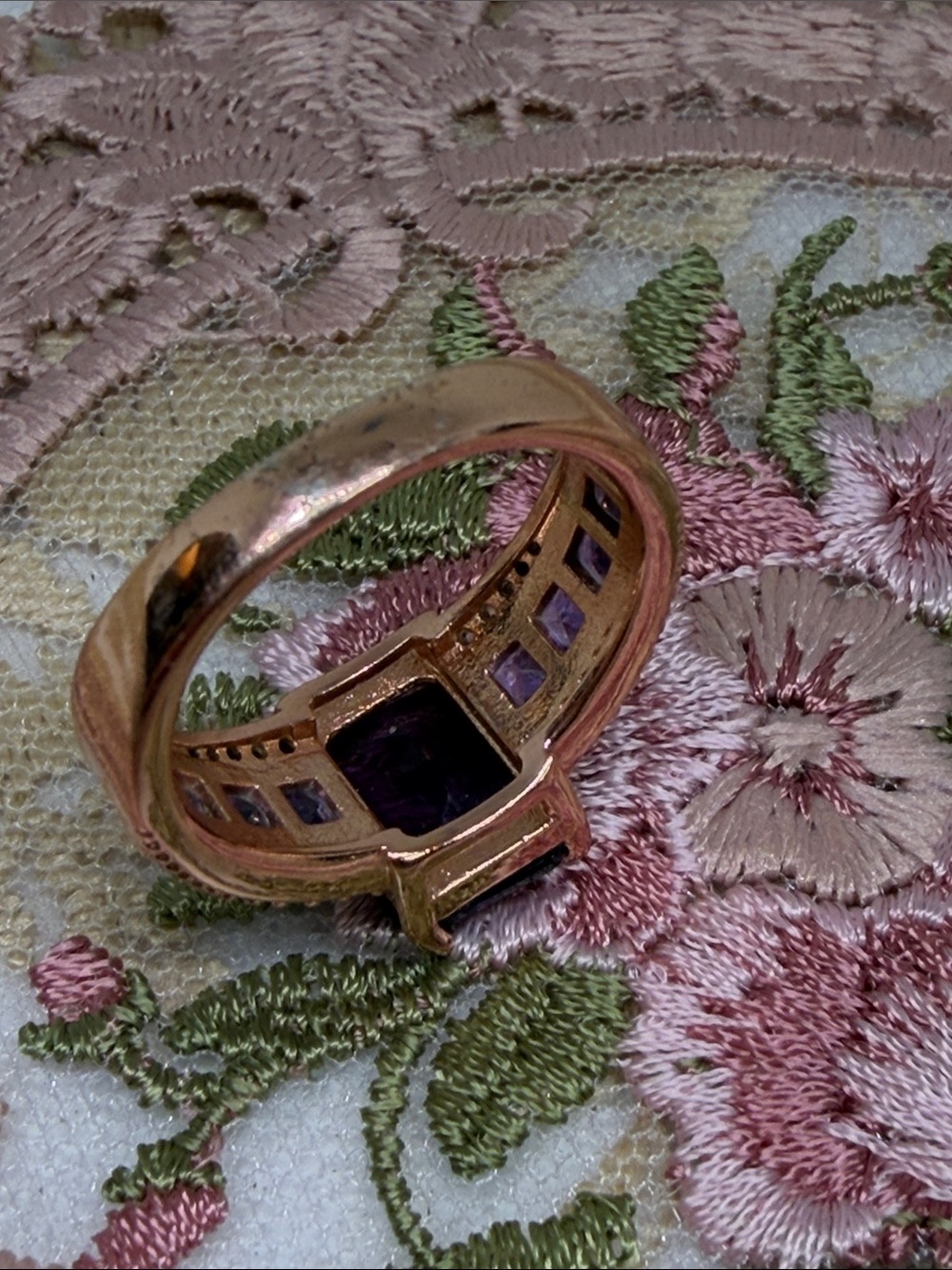 Custom Estate Amethyst Ring 18K Gold Over Sterling Silver | White Topaz Accents - Picture 5 of 10